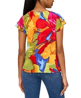Sam & Jess Women's Printed Tie-Neck Flutter-Sleeve Top