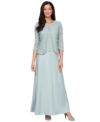 Alex Evenings Lace Jacket & Lace-Top Gown