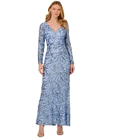 Adrianna Papell Women's Sequin Embellished Long-Sleeve Gown