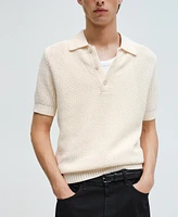 Mango Men's Openwork Cotton Knitted Polo Shirt