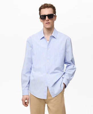 Mango Men's Cotton Regular-Fit Striped Shirt