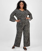 Kasper Plus Printed Bell-Sleeve Blouse
