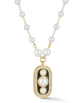 Rachel Zoe Gold Plated Triple Pearl Tag Necklace