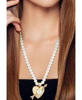 Rachel Zoe Gold Plated Heart & Arrow Necklace with Pearl Chain