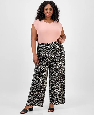 Kasper Plus Printed Pull-On Pants