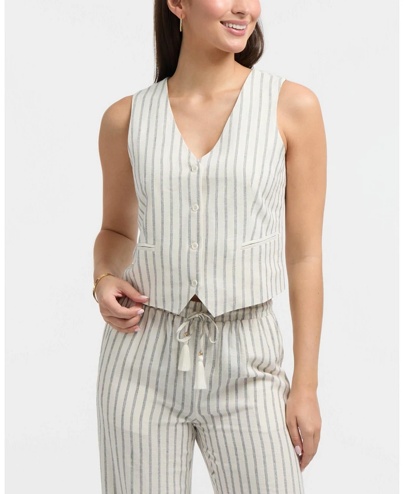 Ellen Tracy Women's Tailored Button-Front Linen Blend Vest