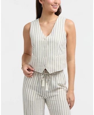 Ellen Tracy Women's Tailored Button-Front Linen Blend Vest