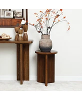 LuxenHome 15.75-Inch Round Wood Side Table with Walnut Finish