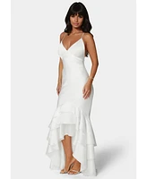 Bebe Women's Tiered Satin High Low Gown