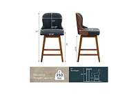 Dyhome Counter Height Bar Stools Set of 3, Swivel Pu Leather with Bentwood Backs, 26 Inch Seat Height, for Kitchen Island