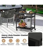 Rolling Grill Cart 3-Shelf Bbq Cart with Hooks and Side Handle