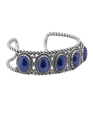 American West Lapis Lazuli Decorative Cuff Bracelet Sterling Silver
