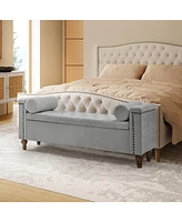 Flavia Storage Waterproof Button-Tufted Bench with Two Circular Pillows