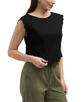 Ellen Tracy Women's Cropped Scallop Edge Tank