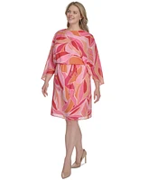 Jessica Howard Plus Printed Chiffon 3/4-Sleeve Blouson Dress