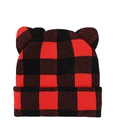 Hello Kitty Head Shape Red Plaid Cuff Beanie With Fleece Bow