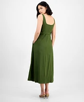 Taylor Petite Square-Neck Belted Button-Front Dress