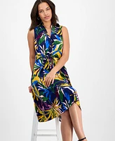 Sandra Darren Petite Printed Sleeveless Collared Shirtdress