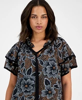 Sandra Darren Petite Printed Flutter-Sleeve Tiered Dress