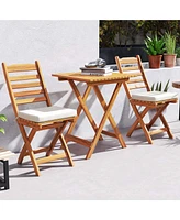 3-Piece Folding Bistro Set with Removable Seat Cushions Outdoor Table and Chairs