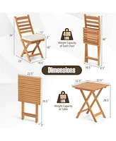 3-Piece Folding Bistro Set with Removable Seat Cushions Outdoor Table and Chairs