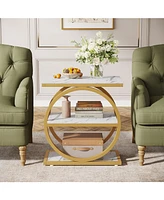 Tribesigns End Table Set of 2, Narrow End Table with 3 Storage Shelves, Wooden Side Table with Metal Frame, Small Sofa Side Table for Living Room,Nigh