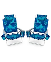 2-Pack Folding Backpack Beach Chair 5-Position Outdoor Reclining Chairs with Pillow