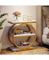 Tribesigns End Table Set of 2, Narrow End Table with 3 Storage Shelves, Wooden Side Table with Metal Frame, Small Sofa Side Table for Living Room,Nigh