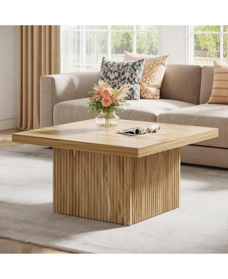 Tribesigns Square Coffee Table, 31.5-Inch Fluted Coffee Table, Mid-Century Modern Living Room Table, Large Cocktail Table for Living Room, Easy Assemb
