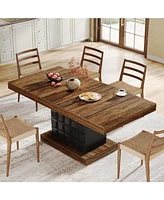 Tribesigns 63'' Dining Table for 4-6, Farmhouse Wooden Rectangular Dinner with Geometric Relief, Pedestal Base