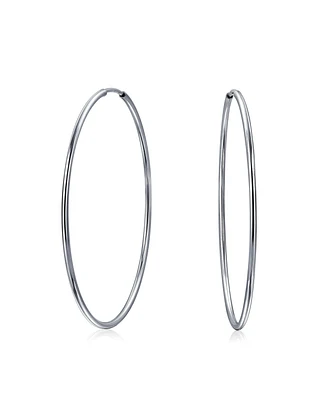 Bling Jewelry Thin Minimalist Hoop Huggie Earrings Sterling Silver Various Sizes