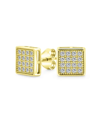 Bling Jewelry Geometric Hip Hop Square Cubic Zirconia Micro Pave Cz Stud Earrings Gold Plated .925 Sterling Silver