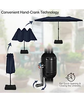 Gymax 15FT Double-Sided Twin Umbrella Sun Shade Outdoor Crank Market Base Patio
