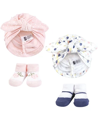 Hudson Baby Baby Girls Hudson Turban and Socks Set, Multi Color Tiny Rose, One