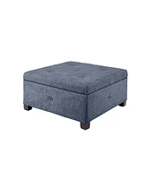 Square Upholstered Storage Ottoman with Button Tufted Top Soft Close Lid and Solid Wood Legs for Living Room Bedroom or Entryway Seating-The Pop Home