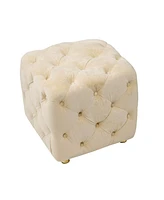 Velvet Upholstered Cube Ottoman with Tufted Design Hidden Storage and Gold Legs Multi Functional Footstool or Accent Seat for Living Room Bedroom-T