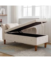 Velvet Upholstered Chaise Lounge with Storage and Pillow Rolled Arm Tufted Chair Nailhead Trim for Living Room Bedroom or Office-The Pop H
