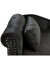 Velvet Upholstered Chaise Lounge with Storage and Pillow Rolled Arm Tufted Chair Nailhead Trim for Living Room Bedroom or Office-The Pop H