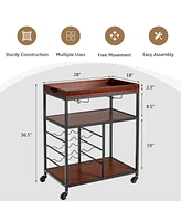 3 Tiers Storage Bar Serving Cart with Wine Rack