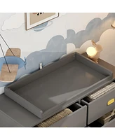 Changing table with six drawers, baby changing station with changing table top and drawers