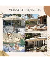 LAGarden Boho 9' Fringe Patio Umbrella with Tassels UPF50+ Boho Style 5-Year-Non-Fading for Outdoor Yard Market Butter Twisted Root