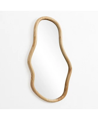 LuxenHome Natural Pine Wood Frame Oblong Irregular Wall Mirror, Accent and Vanity