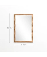 LuxenHome Beech Wood Frame Rectangle 35.4-Inch Tall Wall Mirror, Accent and Vanity