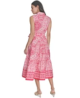 Jessica Howard Petite Printed Tie-Waist Sleeveless Midi Dress