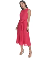 Jessica Howard Women's Chiffon Tie-Waist Pleated Midi Dress