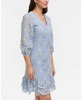 Ellen Tracy Women's Embroidered Eyelet V-Neck Dress