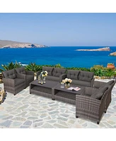 Gymax 8PCS Rattan Patio Conversation Set Cushioned Outdoor Furniture Set