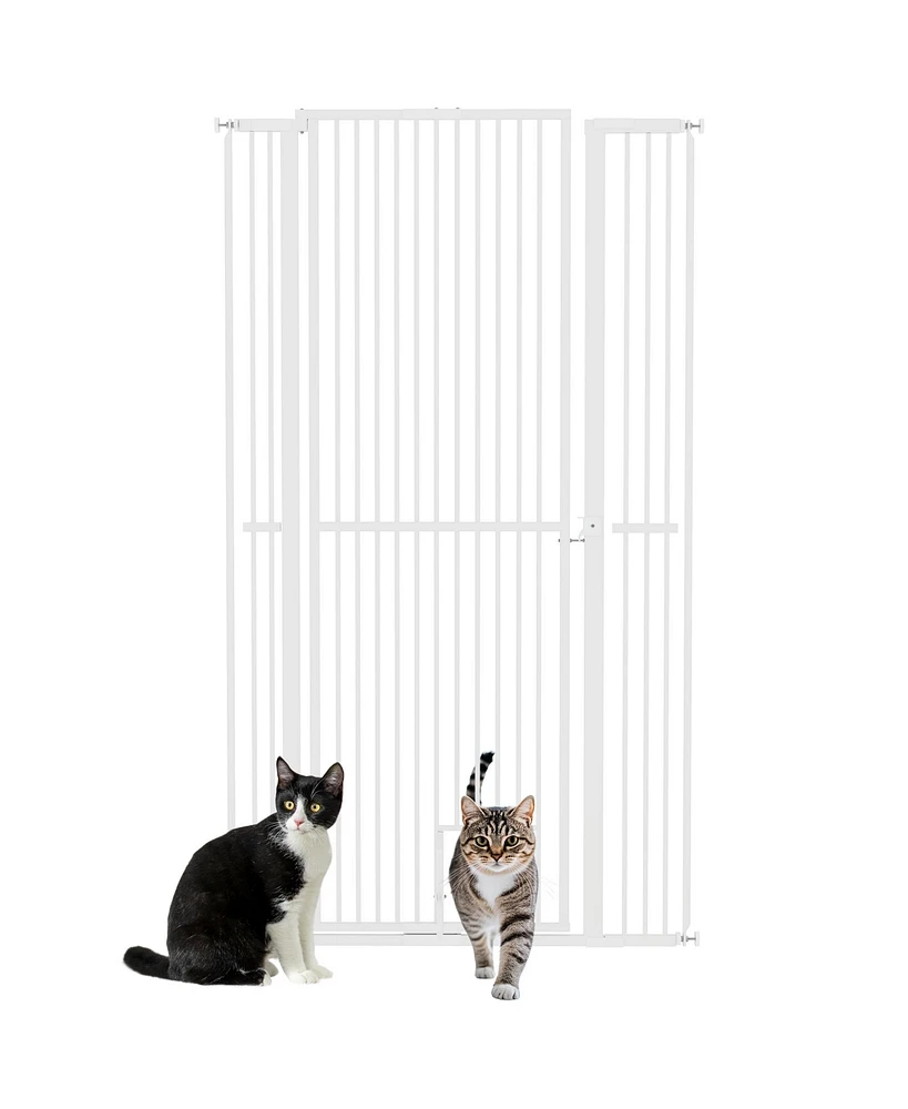 PawHut 67" Extra Tall Pet Gate, 30"-41" Dog Gate with Cat Door,