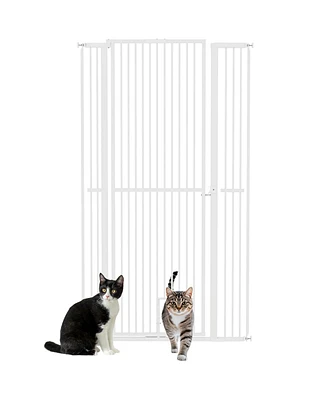 PawHut 67" Extra Tall Pet Gate, 30"-41" Dog Gate with Cat Door,