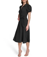 Dkny Women's Tie-Waist Point Collar A-Line Dress